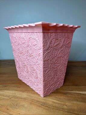 Vintage 1970s Max Klein Pink Floral Lace Wastebasket